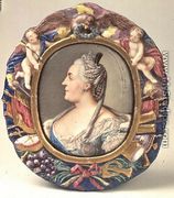 Catherine II (1729-96) after a portrait by Feodor Rokotov, enamel and copper, frame from the Imperial Porcelain Factory, St. Petersburg - Andrei Ivanovich Chernyi