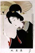 1973-22c Shin Bijin (True Beauties) depicting a woman with a parasol, from a series of 36, modelled on an earlier series - Toyohara Chikanobu