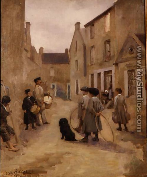 Children Playing with Hoops in a Street, Arromanches, 1903 - Milly Childers