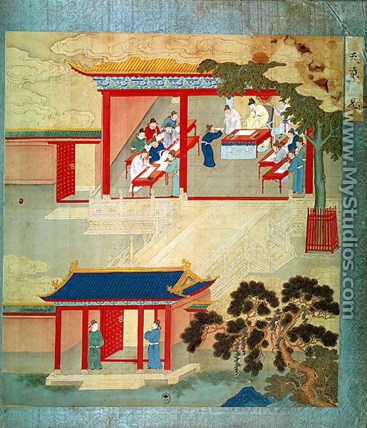Civil Service Exam Under Emperor Jen Tsung (fl.1022) from a history of Chinese emperors - Chinese School