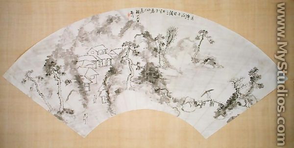 Fan depicting a landscape, c.1600 - Chinese School