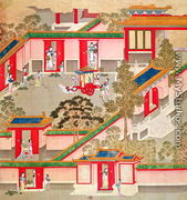 Emperor Wu Ti (156-87, r.141-87 BC), leaving his palace, from a history of Chinese emperors - Chinese School