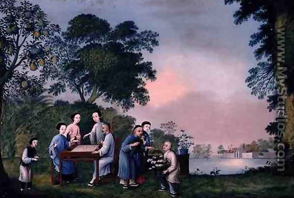 Figures Playing a Boardgame, c.1790 - Chinese School