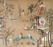 Detail of the wallpaper in the Chinese bedroom depicting a daily life scene, c.1760 - Chinese School