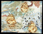 Detail from a pair of plaques depicting buddhist figures in a landscape, Qianlong period, 1736-95 - Chinese School