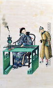 Man with a Long Zither at a Table, with a Servant - Chinese School