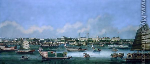 View of the Waterfront at Canton, c.1855 - Chinese School