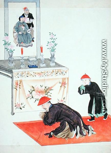 Adoration scene at the ancestral altar - Chinese School