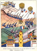 Poster showing the French troops using captured balloons at the time of the conquest of Tonkin, 1884 - Chinese School