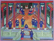 Scene depicting a Chinese imperial official at home seated with his wife - Chinese School