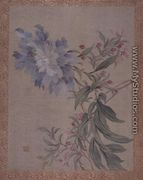 Blossom and a flower, from an album of twelve studies of flowers, birds and fish - Tsubaki Chinzan