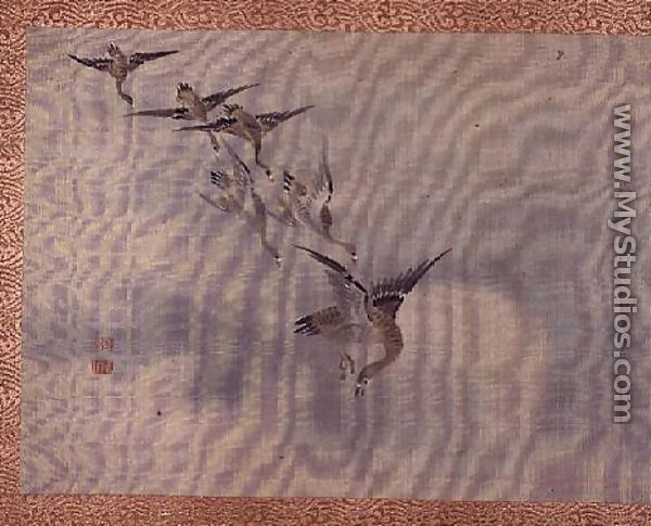 Flying Ducks, from an album of twelve studies of flowers, birds and fish - Tsubaki Chinzan