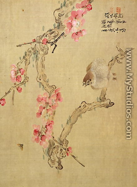 Tree blossom and bird, from an album of twelve studies of flowers, birds and fish - Tsubaki Chinzan