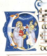 Historiated initial 'O' depicting the Adoration of the Magi, from a gradual from the Monastery of San Jacopo di Ripoli - (Cenni Di Peppi) Cimabue
