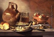 Still Life with Jug, Herring and Smoking Requisites, 1644 - Pieter Claesz.
