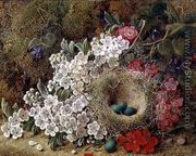 A bird's nest and blossom on a mossy bank - George Clare