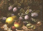 Still Life with Plums, Gooseberries, Apple, Pear and Strawberry - Oliver Clare