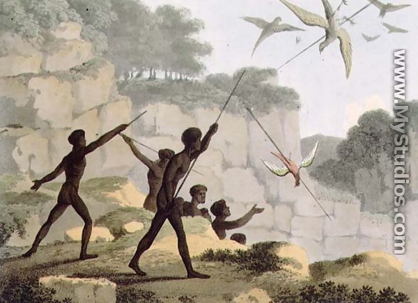 Throwing the Spear, aborigines hunting birds from New South Wales - John Heaviside Clark (after)