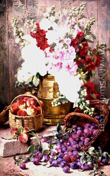 Still life with flowers in a brass urn and fruit in baskets, 1898 - Eugene Claude