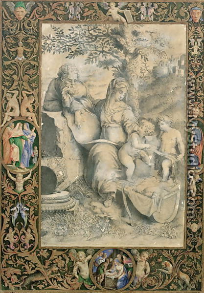 Border of an Illuminated Manuscript surrounding a drawing after Raphael