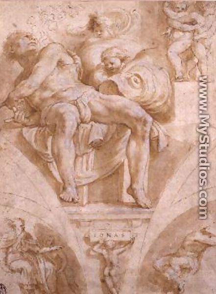 The Prophet Jonah and Two Destroyed Lunettes - Giorgio-Giulio Clovio