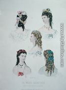 Hairstyles with ribbons, illustration from 'La Mode Illustree', 1872 - Anais Codouze