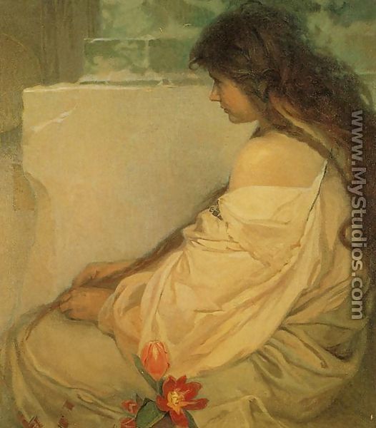 Girl with Loose Hair and Tulips. 1920 - Alphonse Maria Mucha