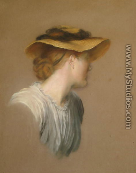 Mrs G. F. Watts in a straw hat, 1887 - George Frederick Watts