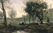 Sunset- Figures Under Trees - Jean-Baptiste-Camille Corot