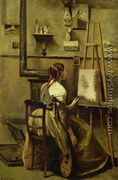 The Studio of Corot, or Young woman seated before an Easel, 1868-70 - Jean-Baptiste-Camille Corot
