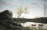 A Pond with three Cows and a Crescent Moon, c.1850 - Jean-Baptiste-Camille Corot