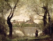 View of the Town and Cathedral of Mantes Through the Trees, Evening - Jean-Baptiste-Camille Corot