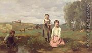 Children beside a brook in the countryside, Lormes - Jean-Baptiste-Camille Corot