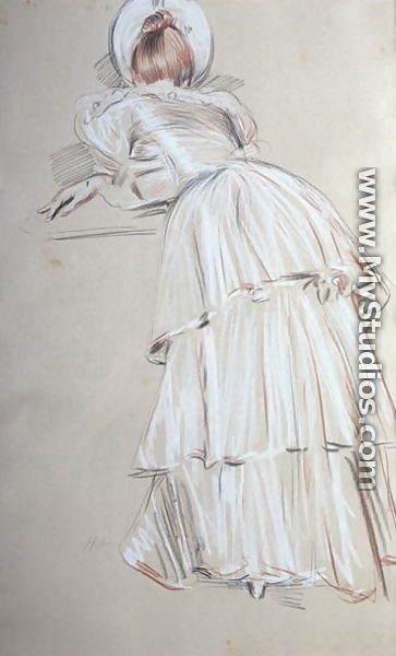 Woman standing leaning from behind - Paul Cesar Helleu