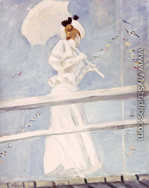 Young Woman with a Parasol on a Jetty - Paul Cesar Helleu