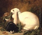 A Doe Rabbit and her two young, 1852 - John Frederick Herring Snr