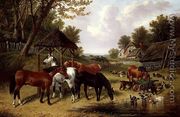 Horses by a Farmyard pond - John Frederick Herring Snr