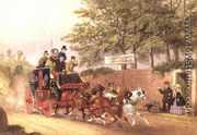 A Mail coach passing travellers on a road - James Pollard