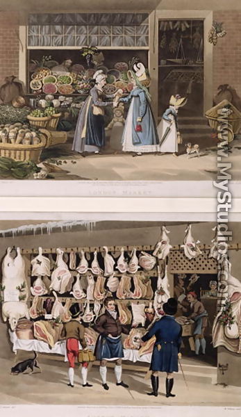 The Meat Stall and the Fruit Stall from the London Markets - James Pollard