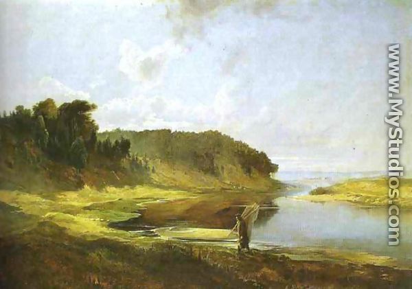 Landscape with River and Angler (1859) - Alexei Kondratyevich Savrasov