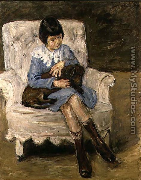 Maria Riezler-White (1917-95), grandaughter of the artist, with dachshund on her knee, 1925 - Max Liebermann