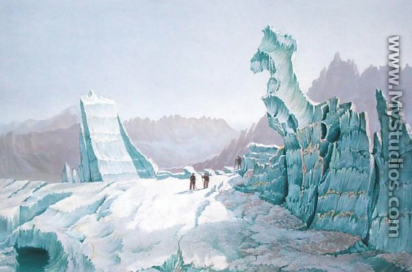 Icebergs on the Glacier des Bossons, looking towards the Valley 1859 - (after) Edward Thomas Coleman