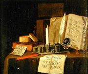 A Trompe L'Oeil With A Pewter Ink Stand, Books And Papers, 1702 - Edwart Collier