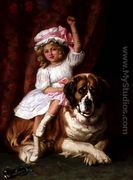 A young girl on the back of a St. Bernard Dog, 1909 - Margaret Collyer