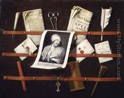 Trompe l'oeil letter rack with a print of a woman and a Parliamentary speech of 1704 - Edwart Collier