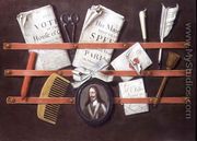 Letter rack with documents and miniature of Charles I - Edwart Collier