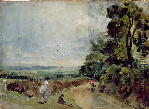 A Country road with trees and figures - John Constable