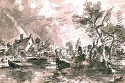 Flatford Old Mill Cottage on the Stour, pen and wash - John Constable