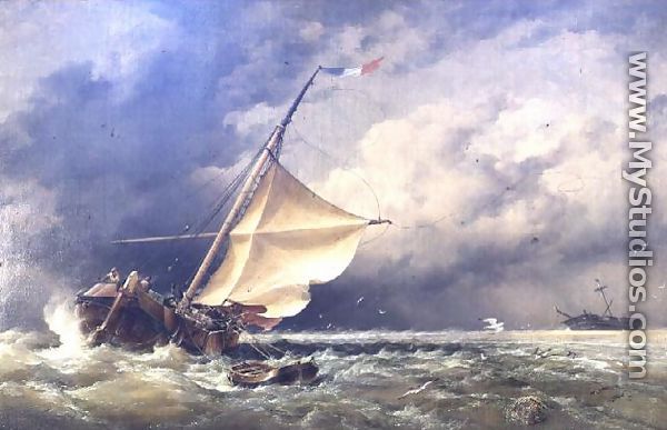 A Dutch Beurtman aground on the Terschelling Sands or In the North Sea after a Snowstorm, 1865 - Edward William Cooke