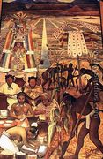 The Huastec Civilisation, detail showing the cultivation of the millenarian plant and natives making various corn dishes, 1950 - Diego Rivera